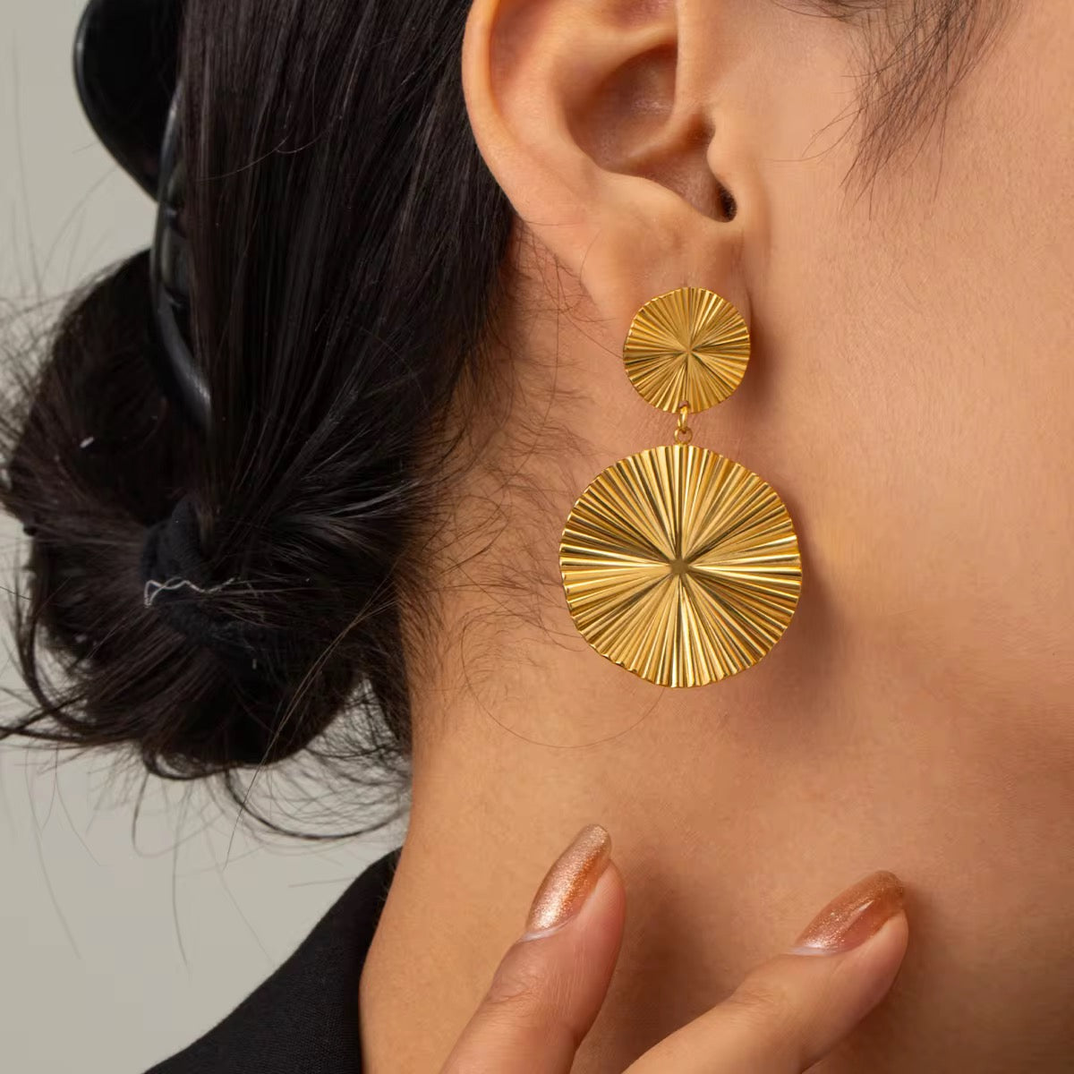 Sunburst Double Circle Drop Earrings