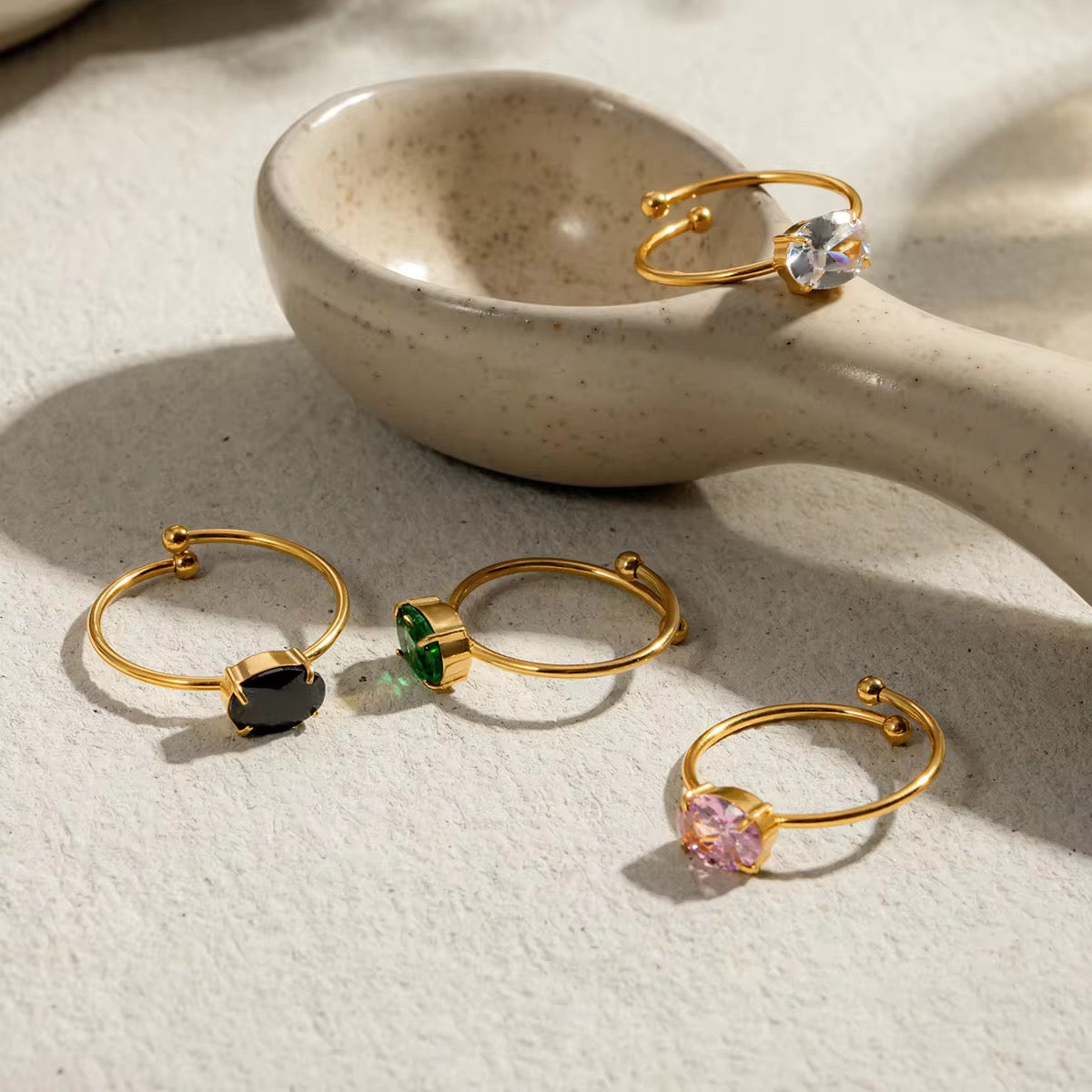 Minimalist Cubic Zirconia Rings (Green)