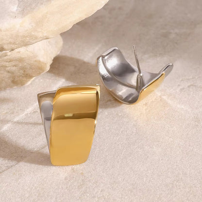 Gilded Trapezoidal dual tone Earrings