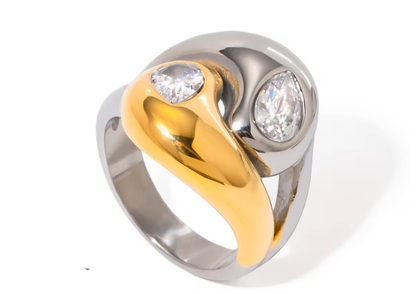 Majestic Aura Rings (Irregular Silver Zirconia Gold Ring)